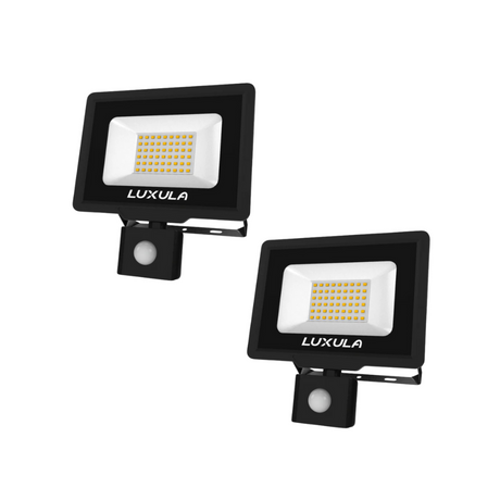 2er Pack LED-Fluter mit Bewegungsmelder, 50 W, 4000 K (neutralweiß), 5000 lm, schwarz, IP65.
