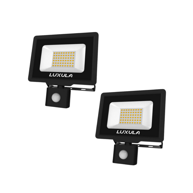 2er Pack LED-Fluter mit Bewegungsmelder, 50 W, 4000 K (neutralweiß), 5000 lm, schwarz, IP65.