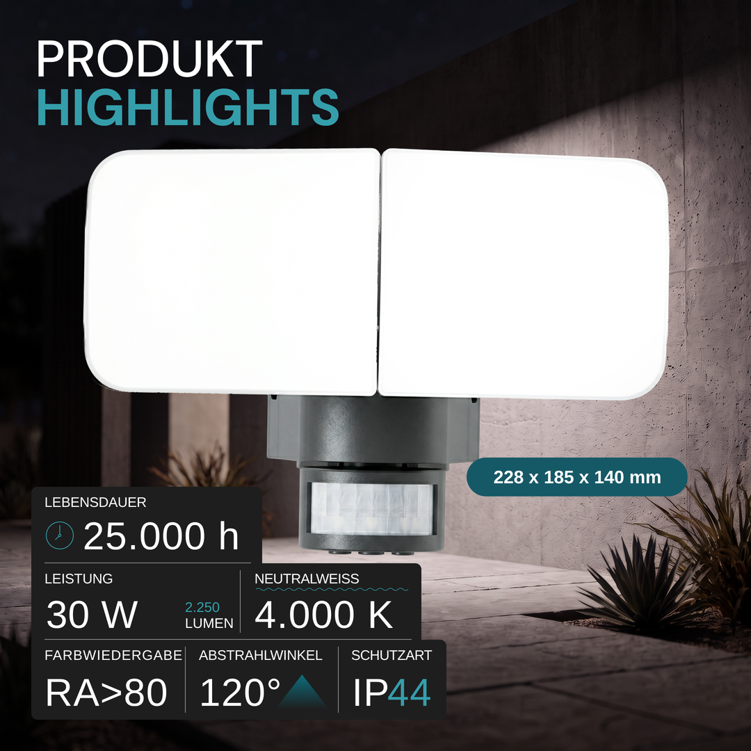 LED-Fluter, 30 W, 2.250 lm, 4.000 K, schwarz, DuoFlex, MaxiBright