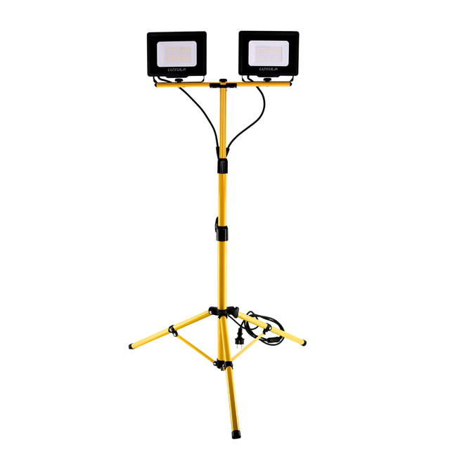 LED Baustrahler mit Stativ, 2x 50 W, 4000 K (neutralweiß), 10000 lm, IP65, Schutzkontaktstecker, Ein/Aus-Schalter.