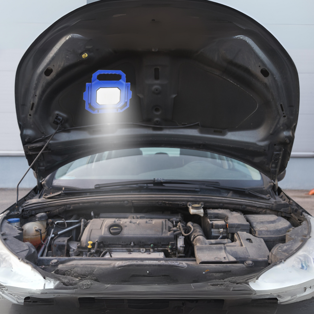 LED Baustrahler mit Akku, faltbar, 6 W, 800 lm, 4000 K (neutralweiß), IP54, 7 Stunden Lichtzeit, USB In- und Output, flexible Arbeitsleuchte.