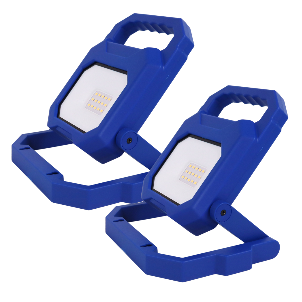 2er Set LED Baustrahler mit Akku, faltbar, 6 W, 800 lm, 4000 K (neutralweiß), IP54, 7 Stunden Lichtzeit, USB In- und Output, flexible Arbeitsleuchte.