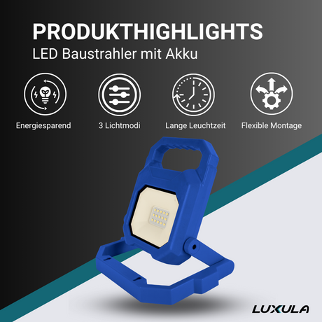 2er Set LED Baustrahler mit Akku, faltbar, 6 W, 800 lm, 4000 K (neutralweiß), IP54, 7 Stunden Lichtzeit, USB In- und Output, flexible Arbeitsleuchte.