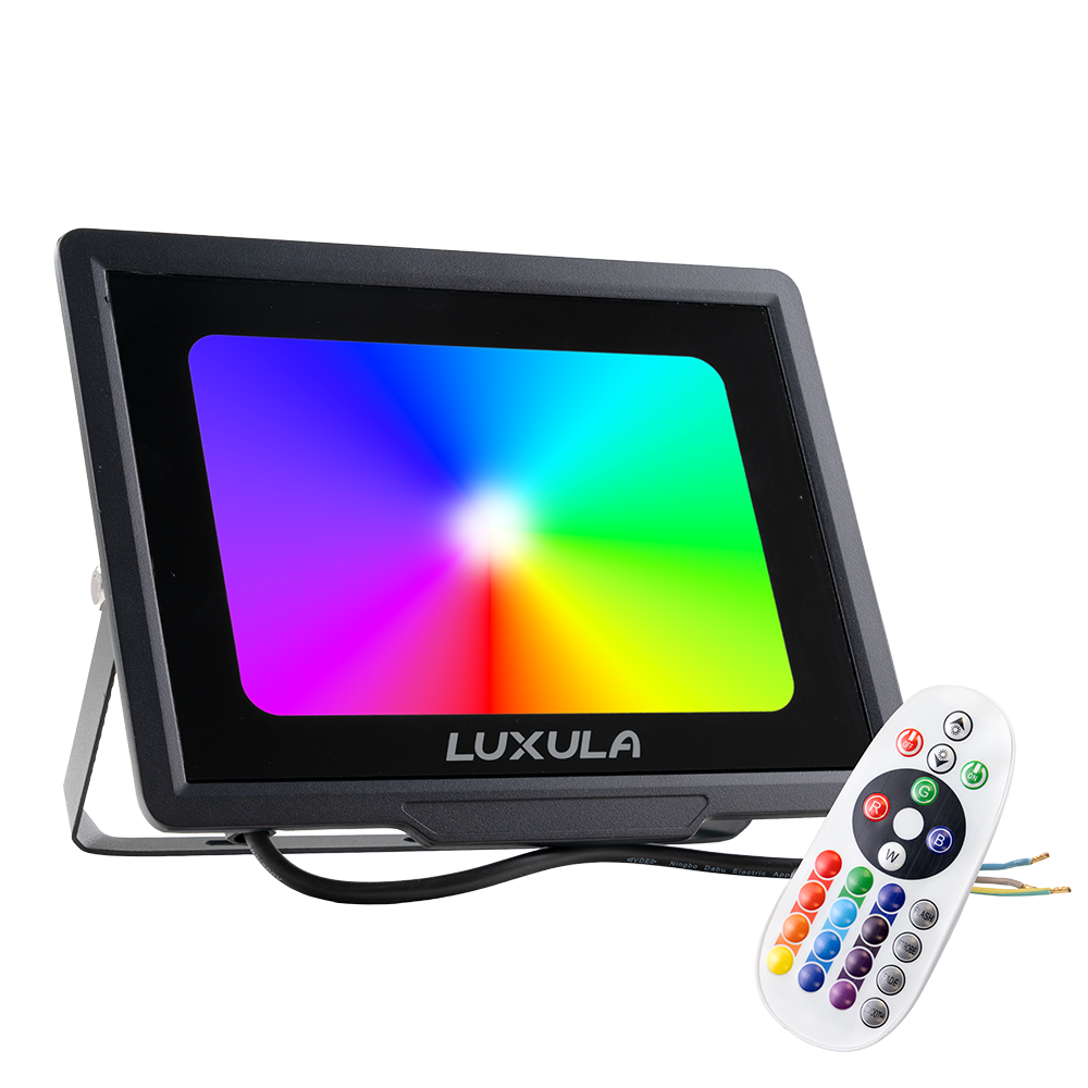 RGB LED-Fluter, 100 W, schwarz, IP65, mit Fernbedienung, RGBW-Farbwechsel