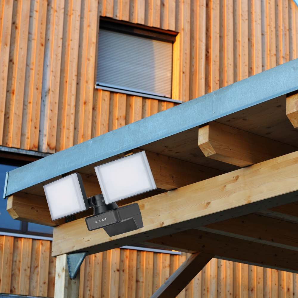 Schwenkbarer LED Fluter, 2-köpfig, 2x 15 W, 3200 lm, 4000 K (neutralweiß), IP54, flexibler Strahler, Aluminiumguss, Wandleuchte.
