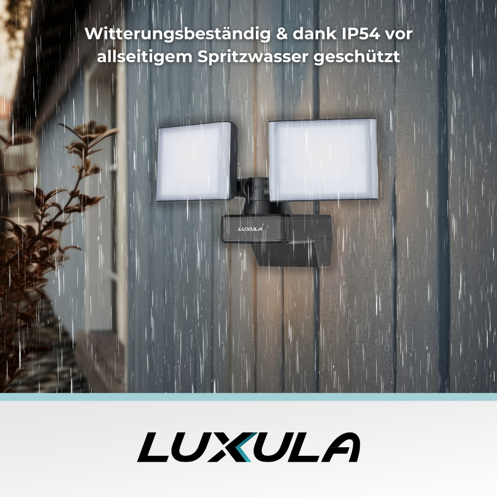 Schwenkbarer LED Fluter, 2-köpfig, 2x 15 W, 3200 lm, 4000 K (neutralweiß), IP54, flexibler Strahler, Aluminiumguss, Wandleuchte.