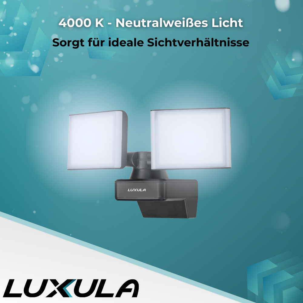 Schwenkbarer LED Fluter, 2-köpfig, 2x 15 W, 3200 lm, 4000 K (neutralweiß), IP54, flexibler Strahler, Aluminiumguss, Wandleuchte.