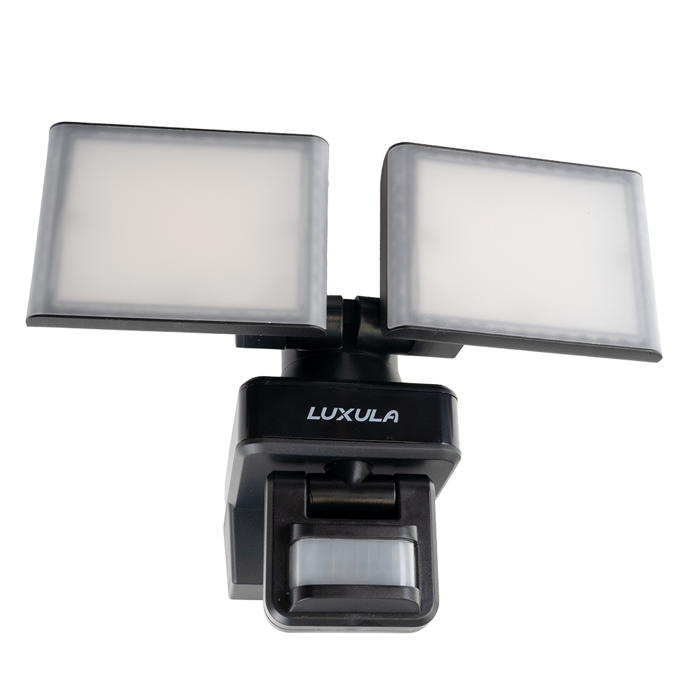 Schwenkbarer LED Fluter mit Bewegungsmelder, 2-köpfig, 2x 15 W, 3200 lm, 4000 K (neutralweiß), IP54, flexibler Strahler, Aluminiumguss, Wandleuchte