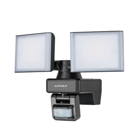 Schwenkbarer LED Fluter mit Bewegungsmelder, 2-köpfig, 2x 15 W, 3200 lm, 4000 K (neutralweiß), IP54, flexibler Strahler, Aluminiumguss, Wandleuchte.