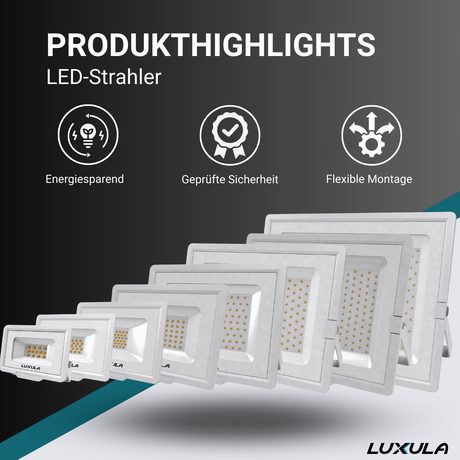 LED-Fluter, 10 W, 3000 K (warmweiß), 1000 lm, weiß, IP65, TÜV-geprüft