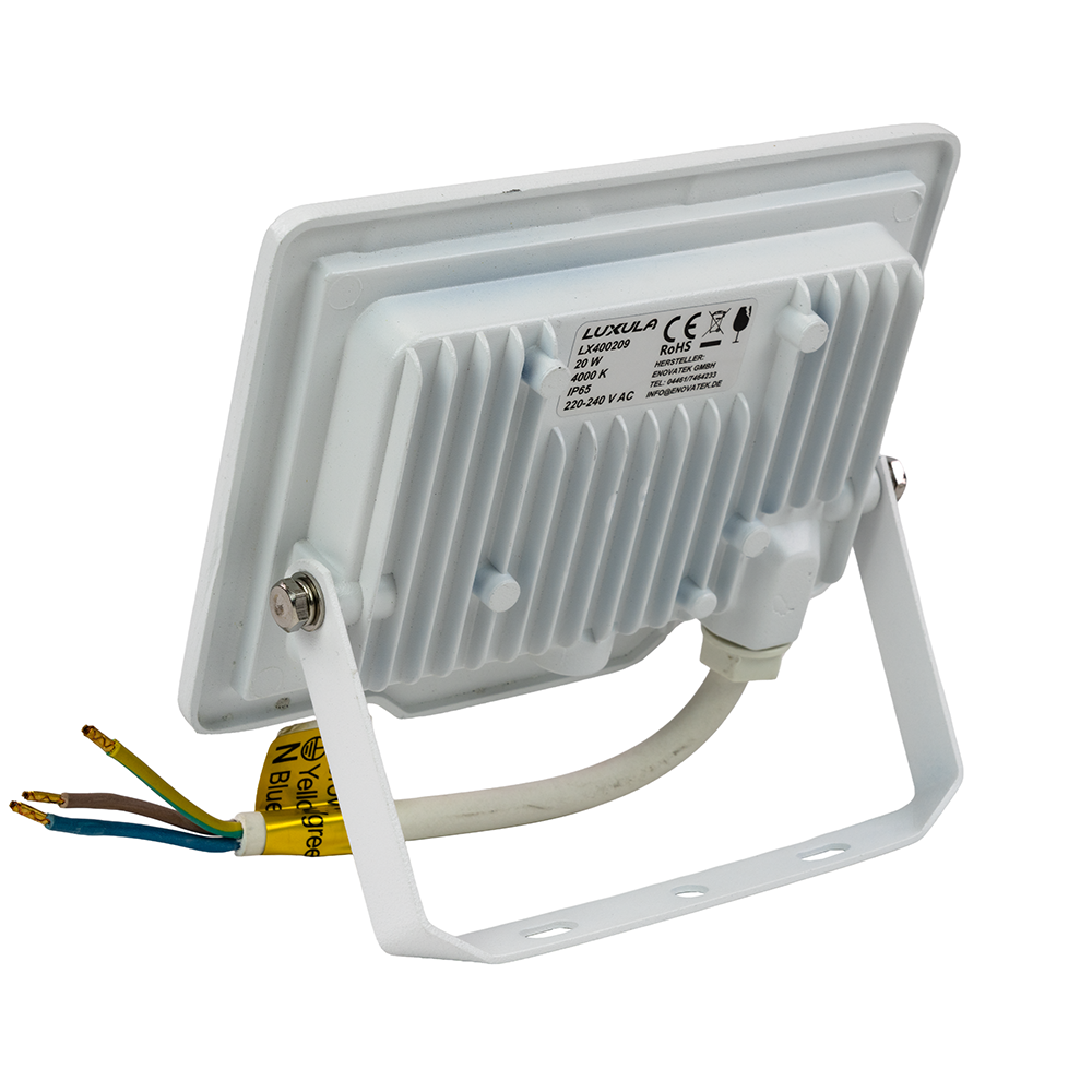 LED-Fluter, 20 W, 3000 K (warmweiß), 2000 lm, weiß, IP65.