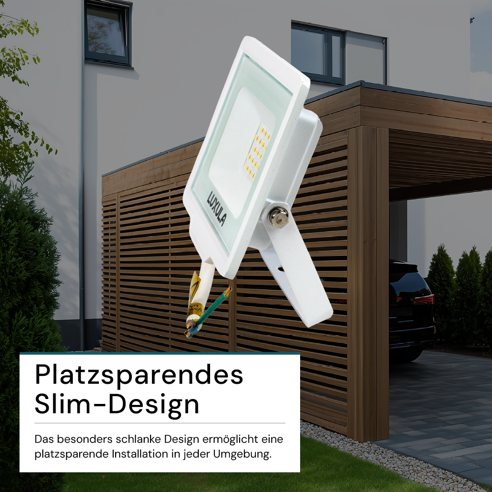 LED-Fluter, 20 W, 3000 K (warmweiß), 2000 lm, weiß, IP65.