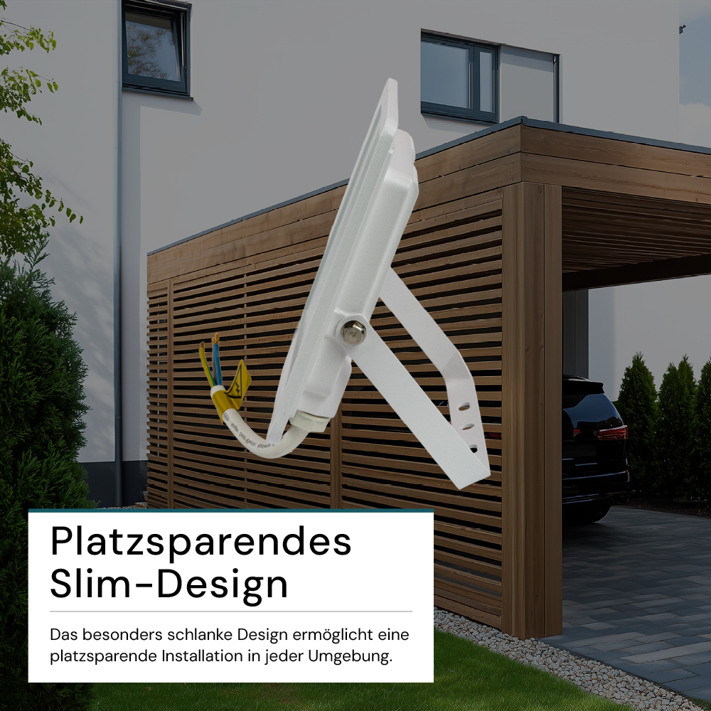 LED-Fluter, 30 W, 3000 K (warmweiß), 3000 lm, weiß, IP65.