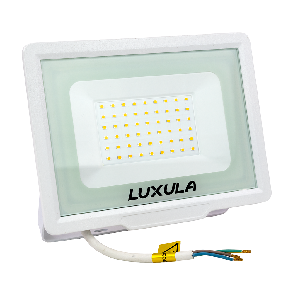 LED-Fluter, 50 W, 3000 K (warmweiß), 5000 lm, weiß, IP65.