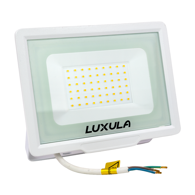 LED-Fluter, 50 W, 3000 K (warmweiß), 5000 lm, weiß, IP65.
