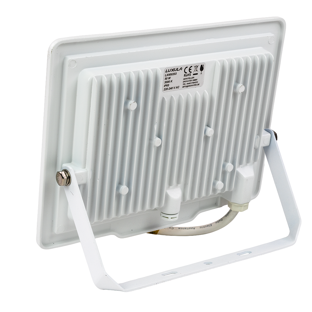 LED-Fluter, 50 W, 3000 K (warmweiß), 5000 lm, weiß, IP65.