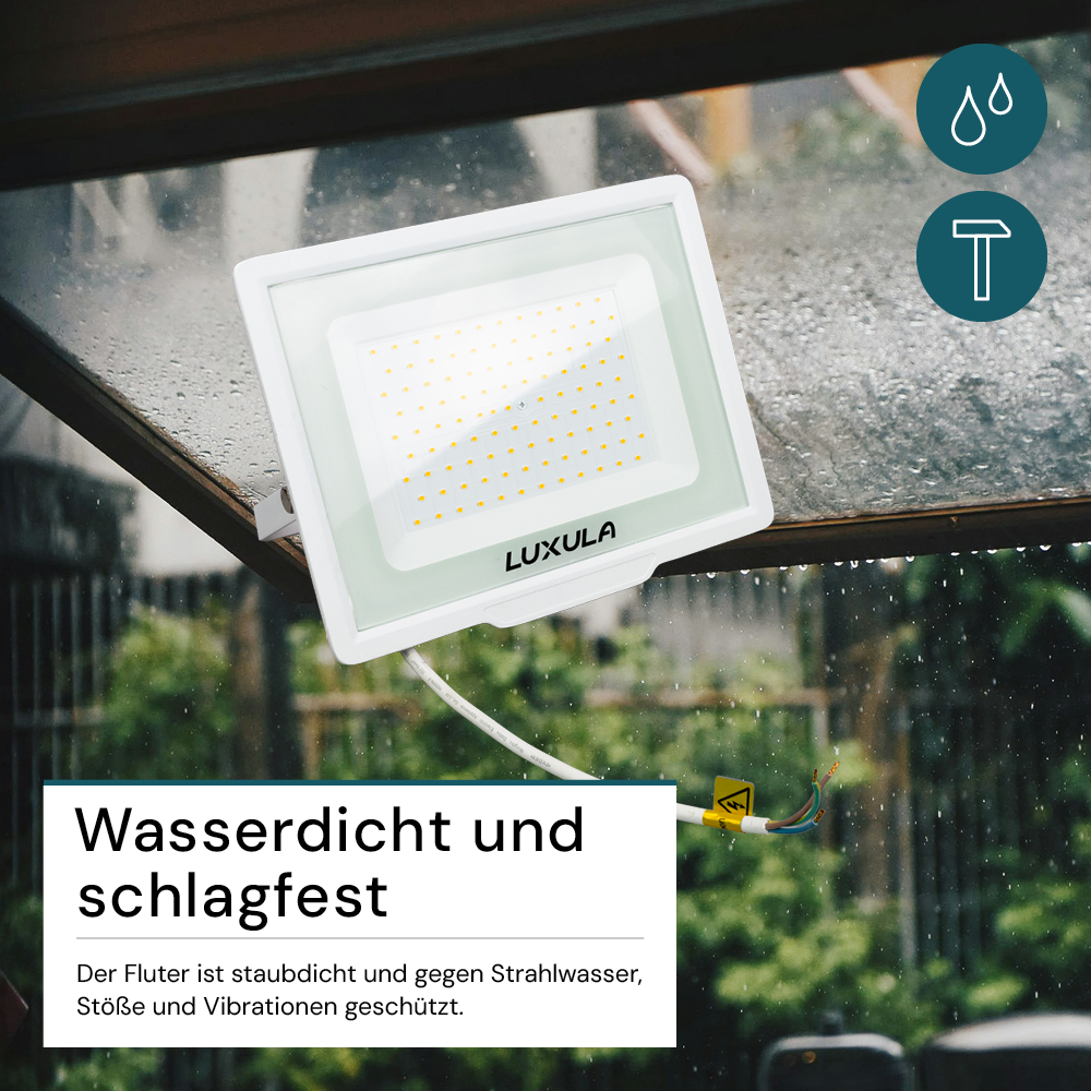 10er Pack LED-Fluter, 100 W, 4000 K (neutralweiß), 10000 lm, weiß, IP65.