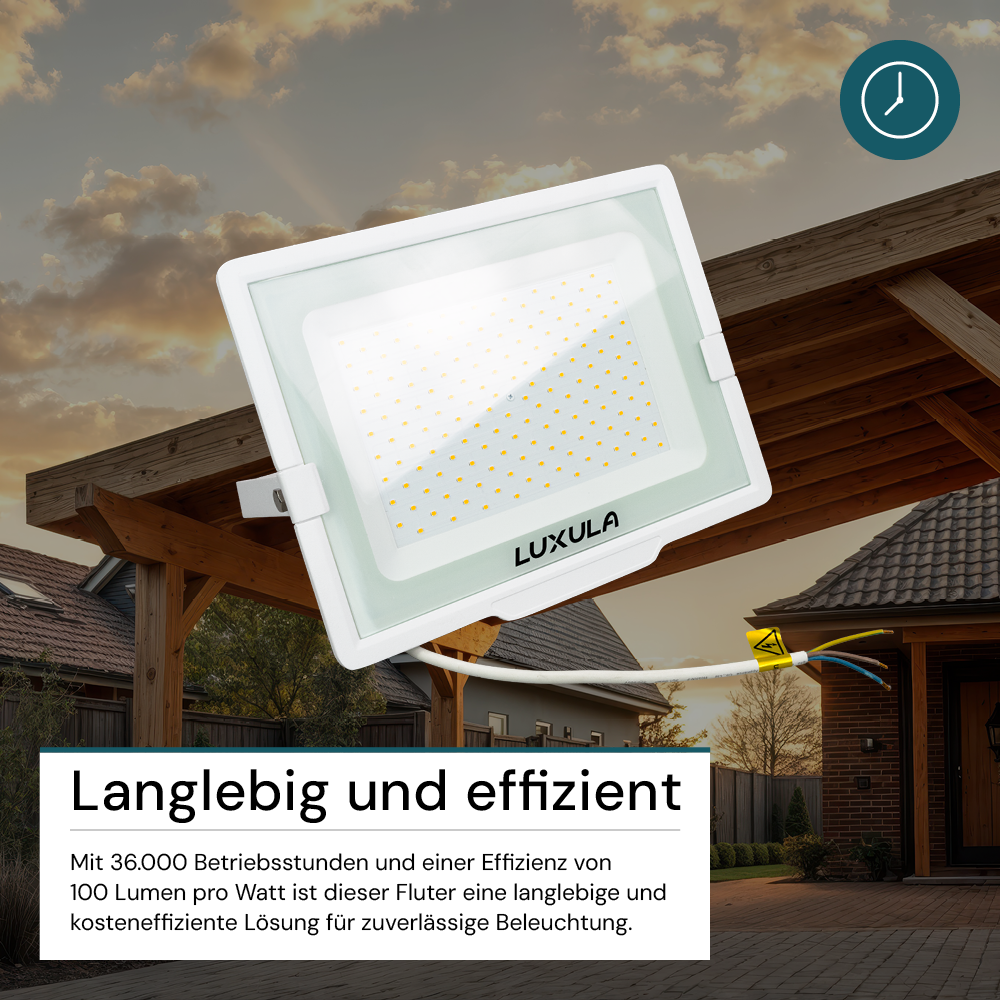 5er Pack LED-Fluter, 150 W, 4000 K (neutralweiß), 15000 lm, weiß, IP65.