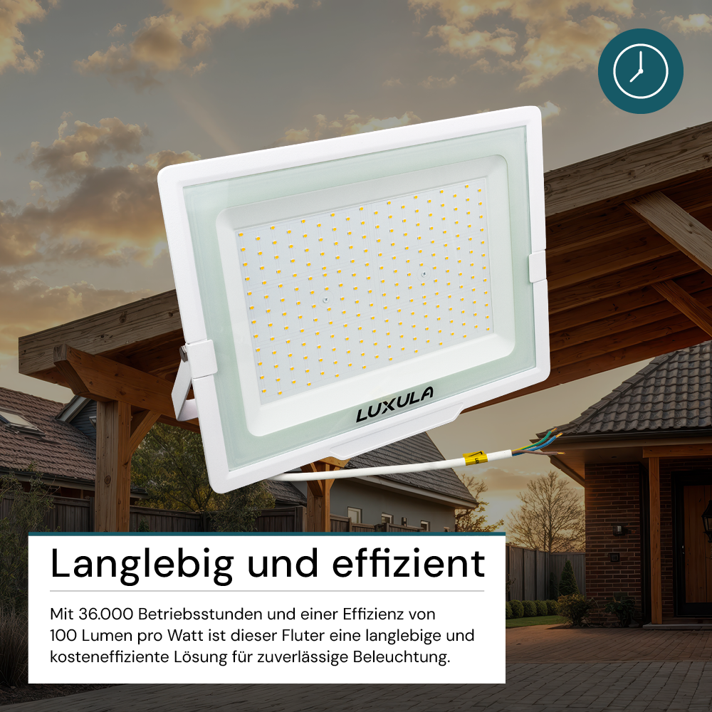 5er Pack LED-Fluter, 200 W, 4000 K (neutralweiß), 20000 lm, weiß, IP65.