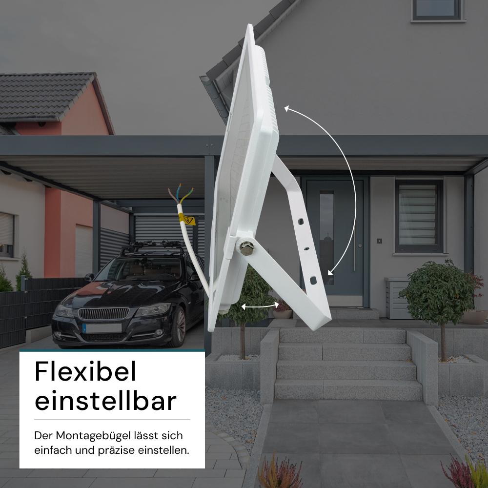 LED-Fluter, 200 W, 3000 K (warmweiß), 20000 lm, weiß, IP65.