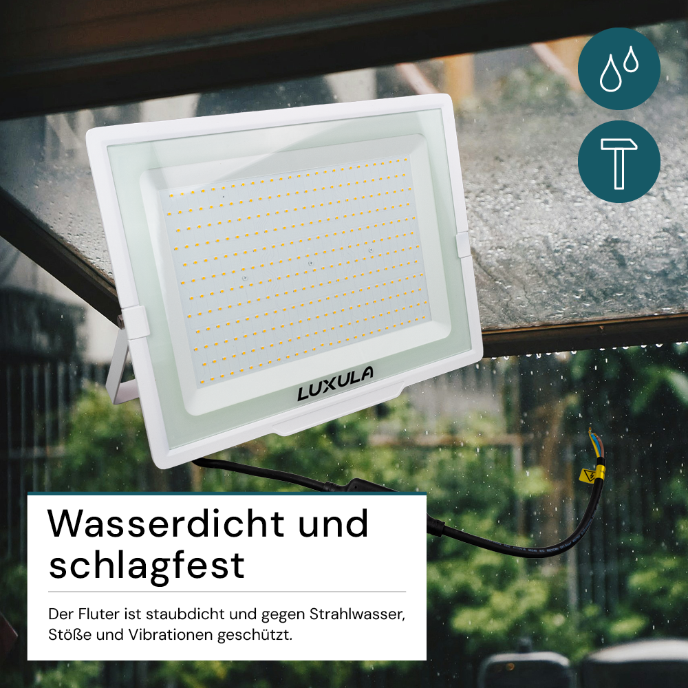 LED-Fluter, 300 W, 4000 K (neutralweiß), 30000 lm, weiß, IP65.
