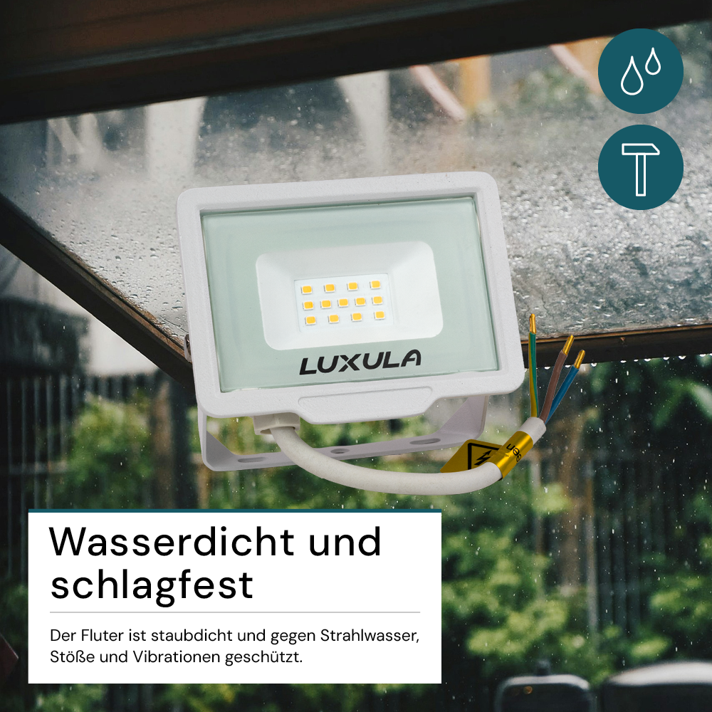 2er Pack LED-Fluter, 10 W, 4000 K (neutralweiß), 1000 lm, weiß, IP65.