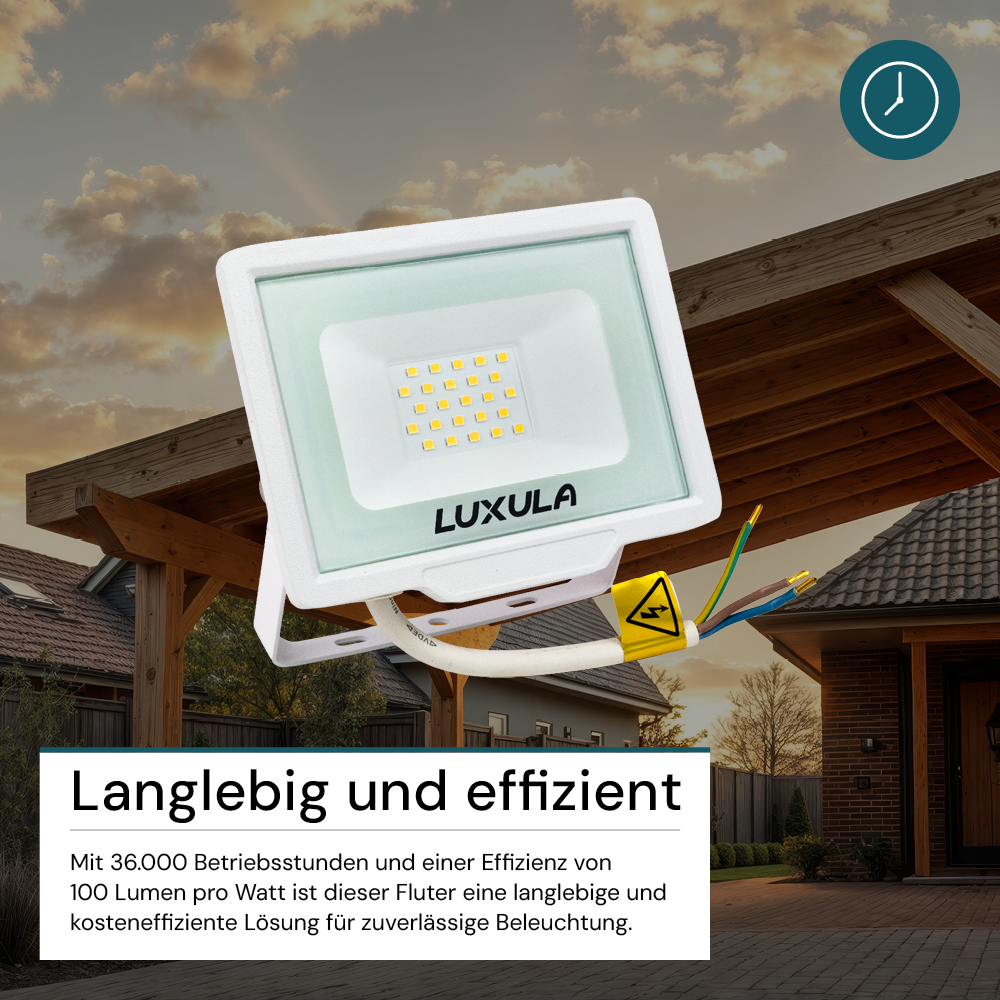 LED-Fluter, 20 W, 4000 K (neutralweiß), 2000 lm, weiß, IP65.