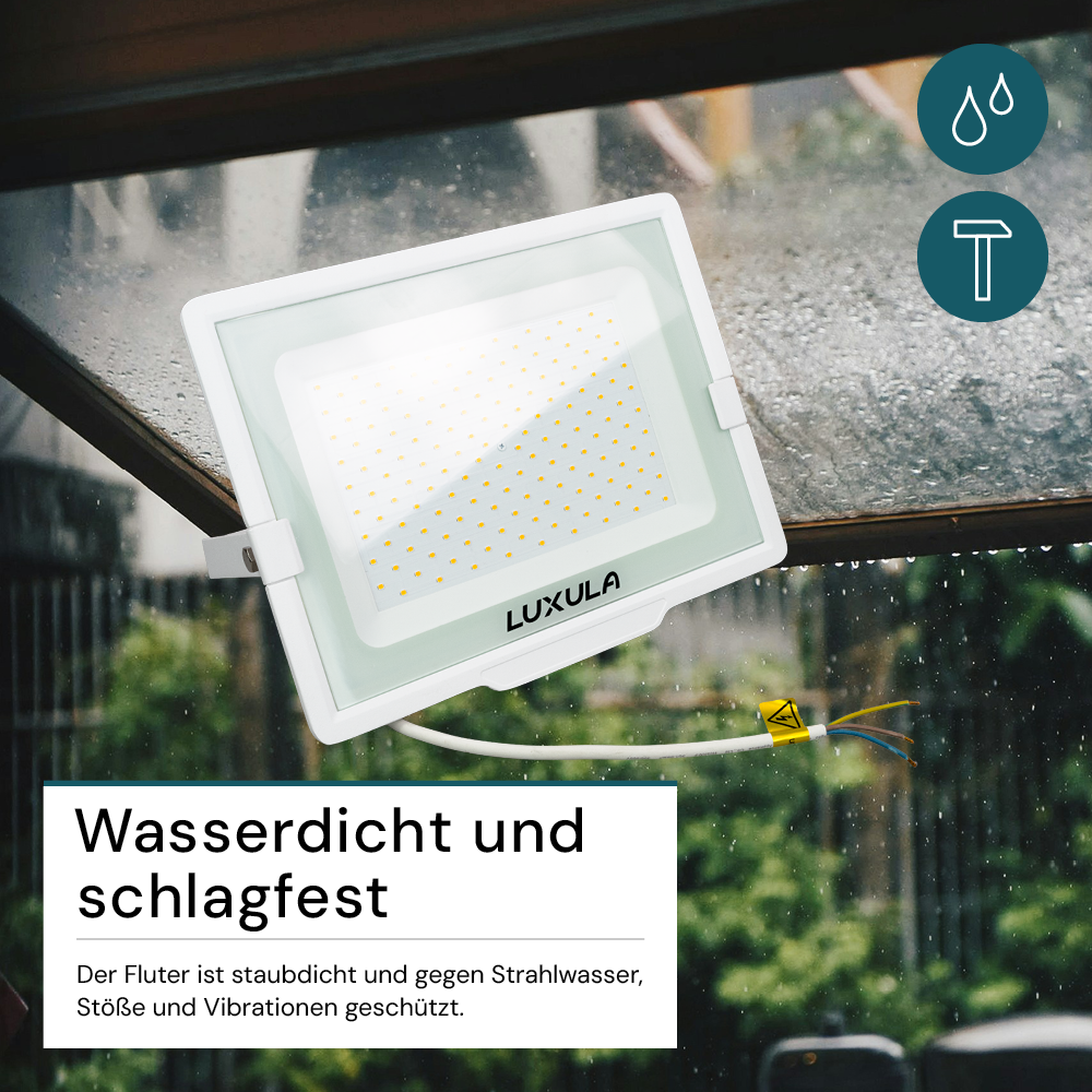 LED-Fluter, 150 W, 4000 K (neutralweiß), 15000 lm, weiß, IP65.