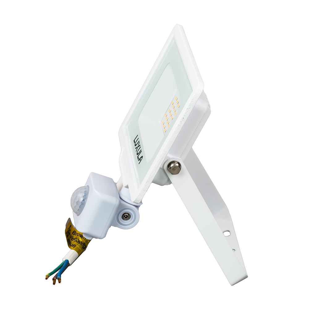 LED-Fluter mit Bewegungsmelder, 20 W, 3000 K (warmweiß), 2000 lm, weiß, IP65.