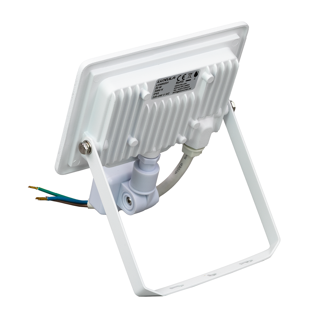 LED-Fluter mit Bewegungsmelder, 20 W, 3000 K (warmweiß), 2000 lm, weiß, IP65.