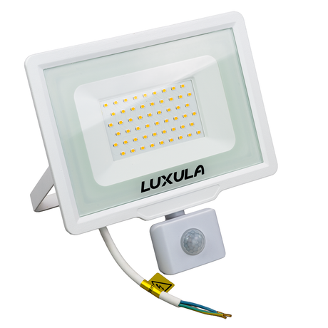 LED-Fluter mit Bewegungsmelder, 50 W, 4000 K (neutralweiß), 5000 lm, weiß, IP65.