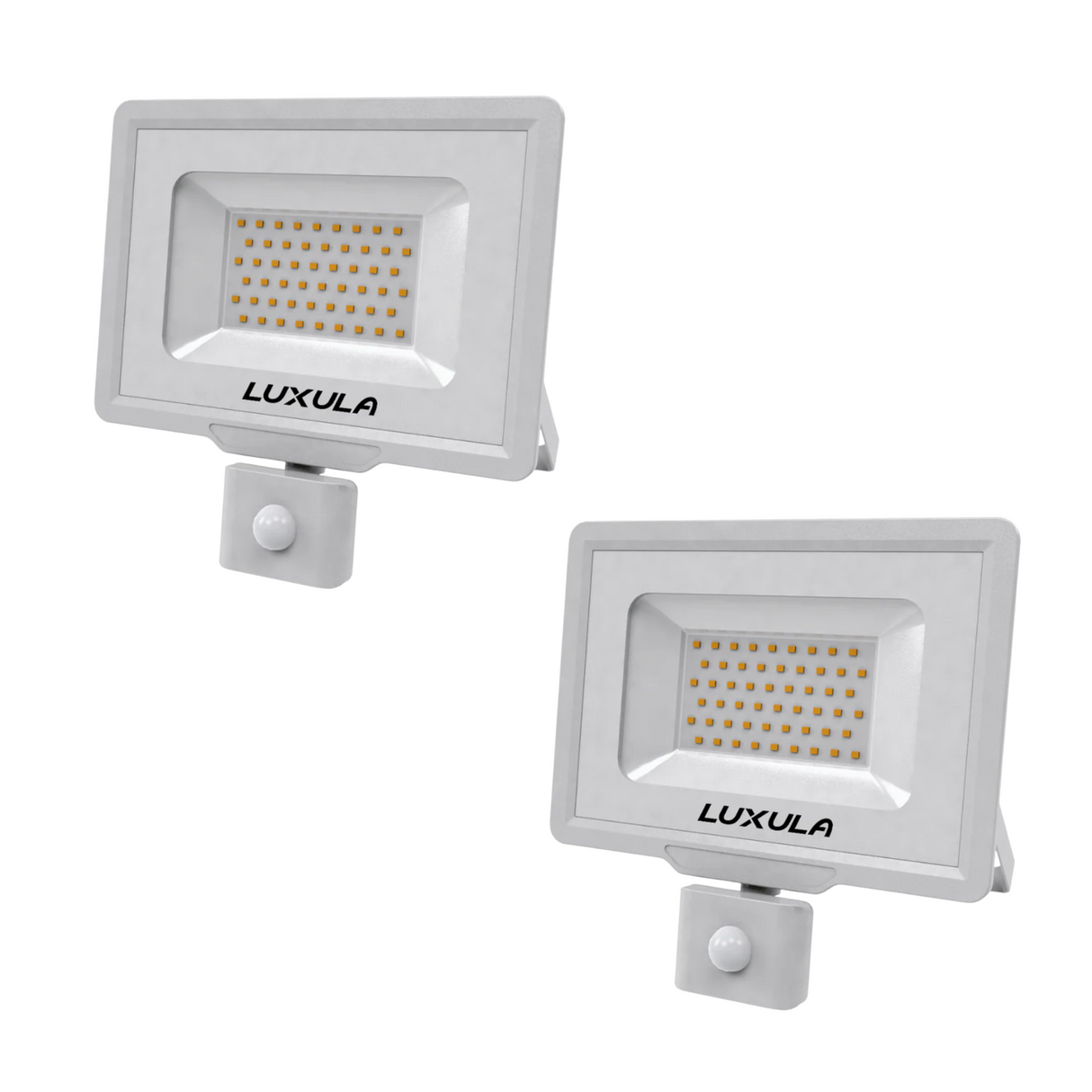 2er Pack LED-Fluter mit Bewegungsmelder, 50 W, 4000 K (neutralweiß), 5000 lm, weiß, IP65.
