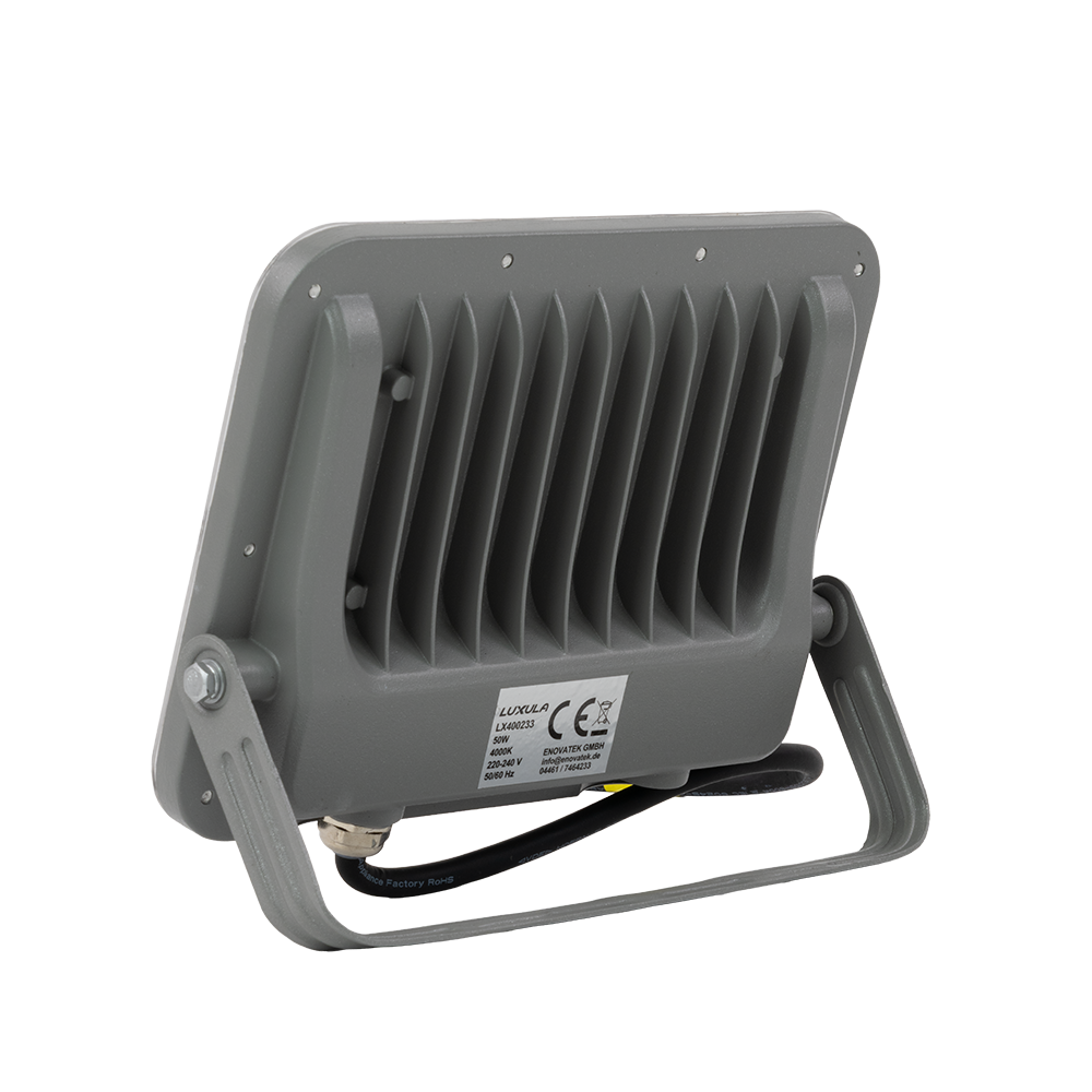 LED-Fluter, 50 W, 4000 K (neutralweiß), 6500 lm, grau, IP65.