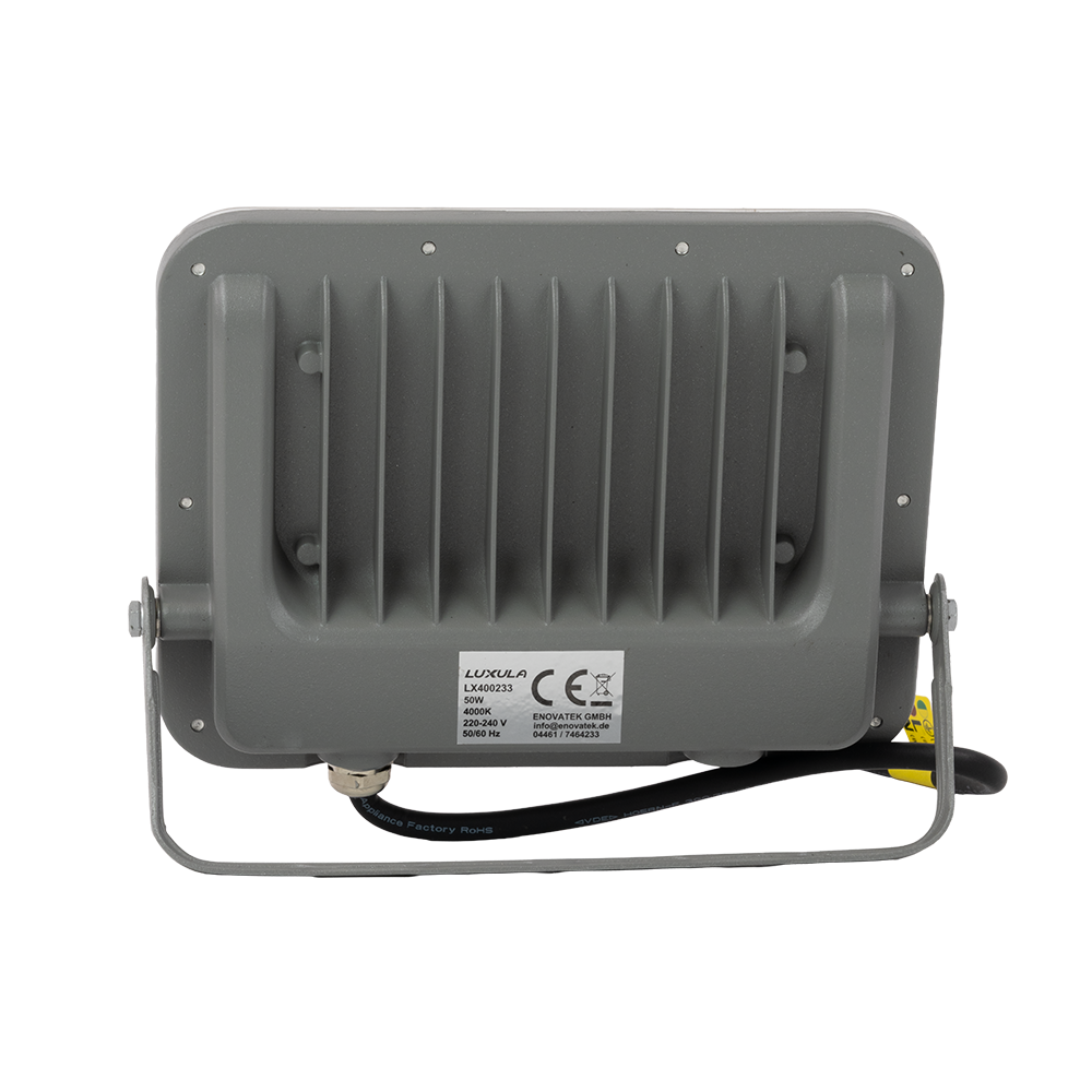 LED-Fluter, 50 W, 4000 K (neutralweiß), 6500 lm, grau, IP65.