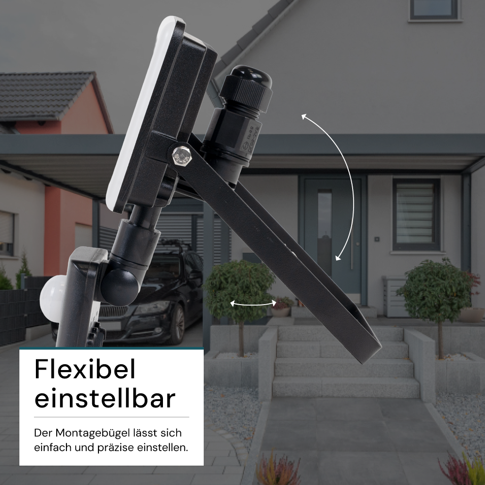 LED-Fluter mit Schnellverbinder & Bewegungsmelder, rahmenloses Design, 30 W, 4000 K (neutralweiß), 3000 lm, IP44