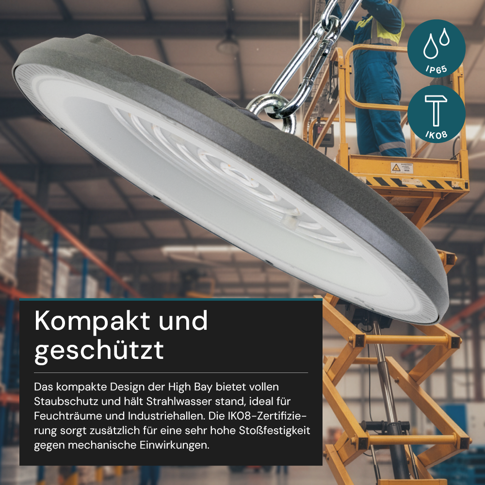 LED-HighBay, UFO, grau, 200 W, 20000 lm, CCT 3000-6500 K (warm-, neutral-, kaltweiß), IP65