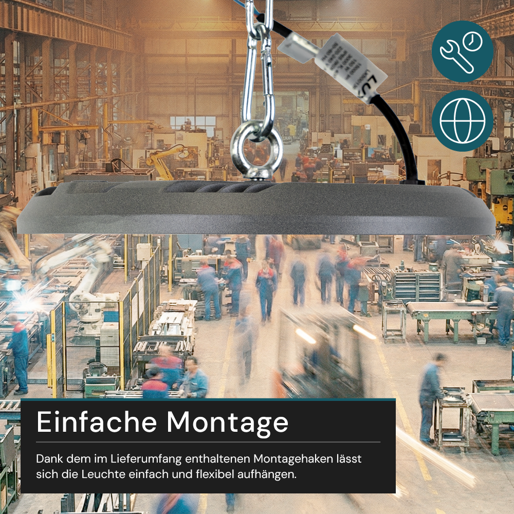 LED-HighBay, UFO, grau, 150 W, 15000 lm, CCT 3000-6500 K (warm-, neutral-, kaltweiß), IP65