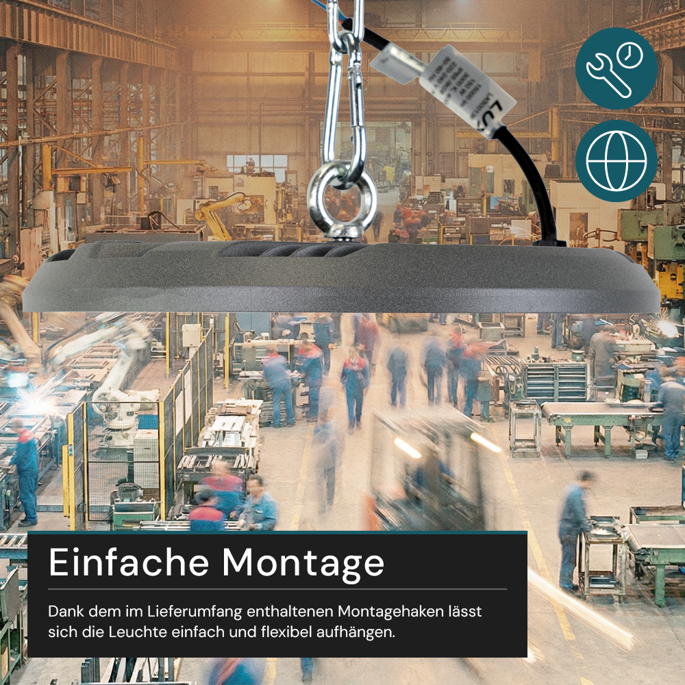 LED-HighBay, UFO, grau, 200 W, 20000 lm, CCT 3000-6500 K (warm-, neutral-, kaltweiß), IP65