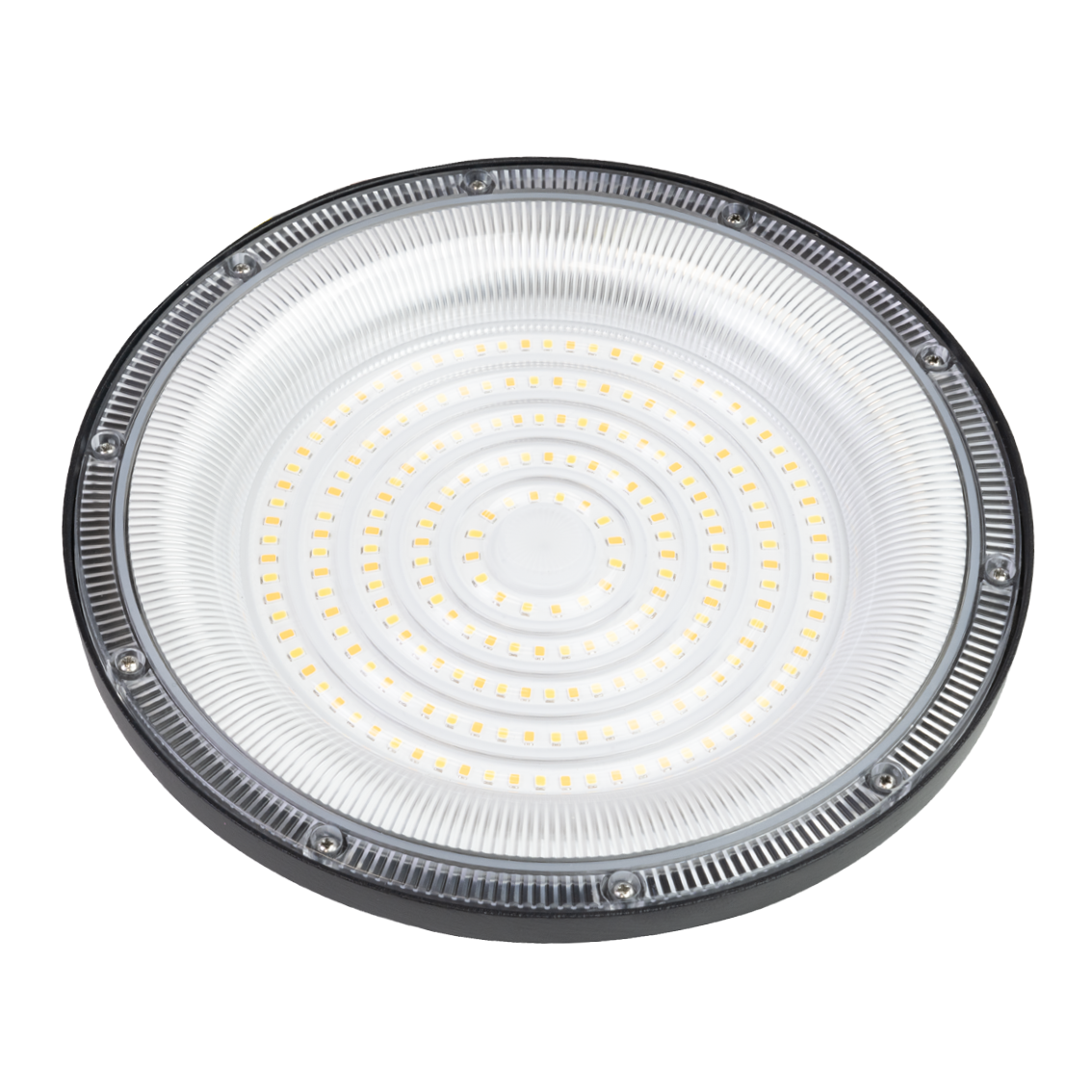 LED-HighBay, UFO, schwarz, 100 W, 10000 lm, 3CCT 3000-6500 K (warm-, neutral-, kaltweiß), IP65.