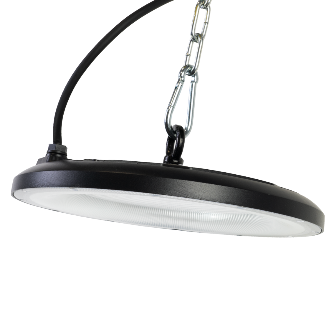 LED-HighBay, UFO, schwarz, 150 W, 15000 lm, 3CCT 3000-6500 K (warm-, neutral-, kaltweiß), IP65.