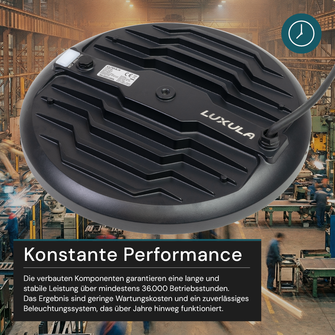 LED-HighBay, UFO, schwarz, 150 W, 15000 lm, 3CCT 3000-6500 K (warm-, neutral-, kaltweiß), IP65