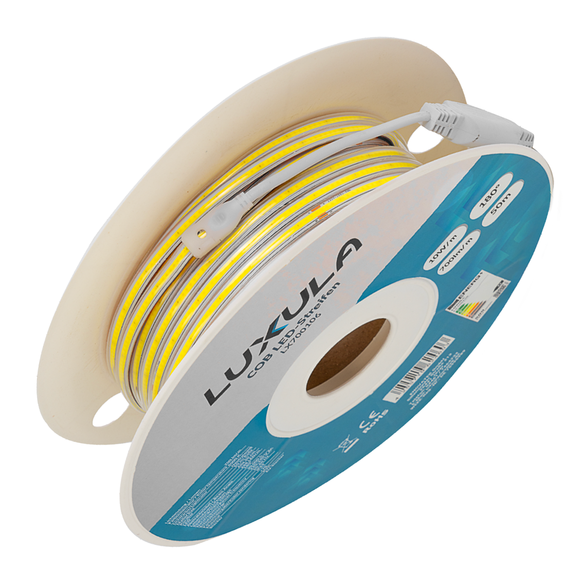 COB LED-Streifen, 25 m, 5000 K neutralweißes Licht, IP65-wassergeschützt, 288 LED/m, 220 V AC, EU-Stecker, 10 W/m, kürzbar und erweiterbar, Außen/Innen