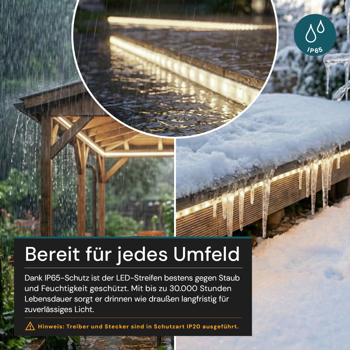 COB LED-Streifen, 50 m, 5000 K neutralweißes Licht, IP65-wassergeschützt, 288 LED/m, 220 V AC, EU-Stecker, 10 W/m, kürzbar und erweiterbar, Außen/Innen