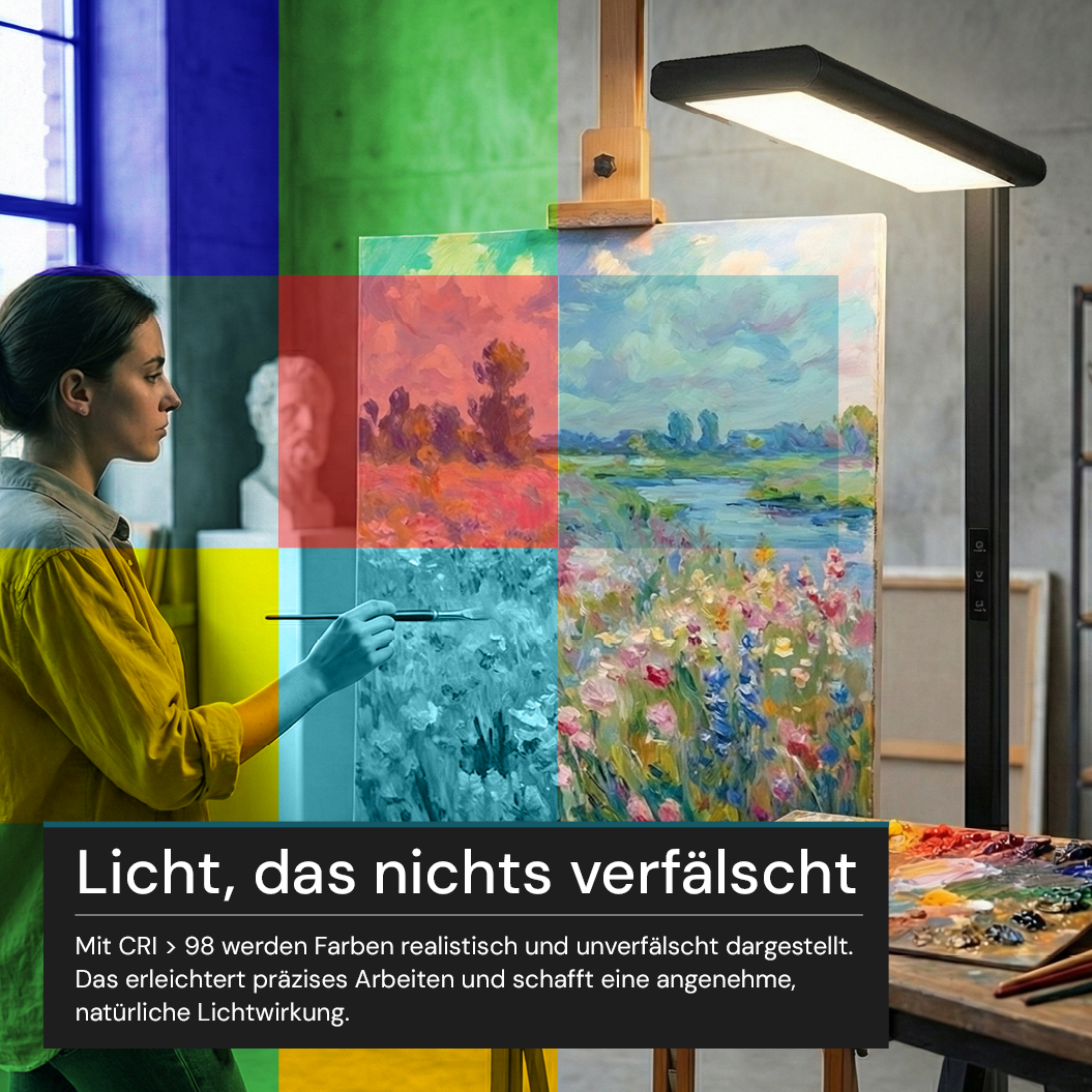 LED-Büro-Stehleuchte, Up/Down, UGR<16, CRI98, dimmbar, 60 W, 1700 x 840 x 250 mm, 3500 lm, schwarz