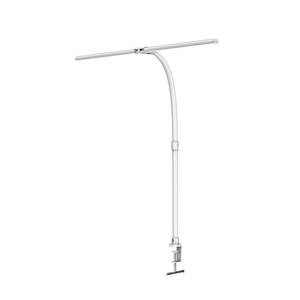 LED-Schreibtischlampe, Doppelkopf, in Weiß, dimmbar, 5 Farbtemperaturstufen, 24 W, 800 lm, klemm- und verstellbare Monitorlampe.