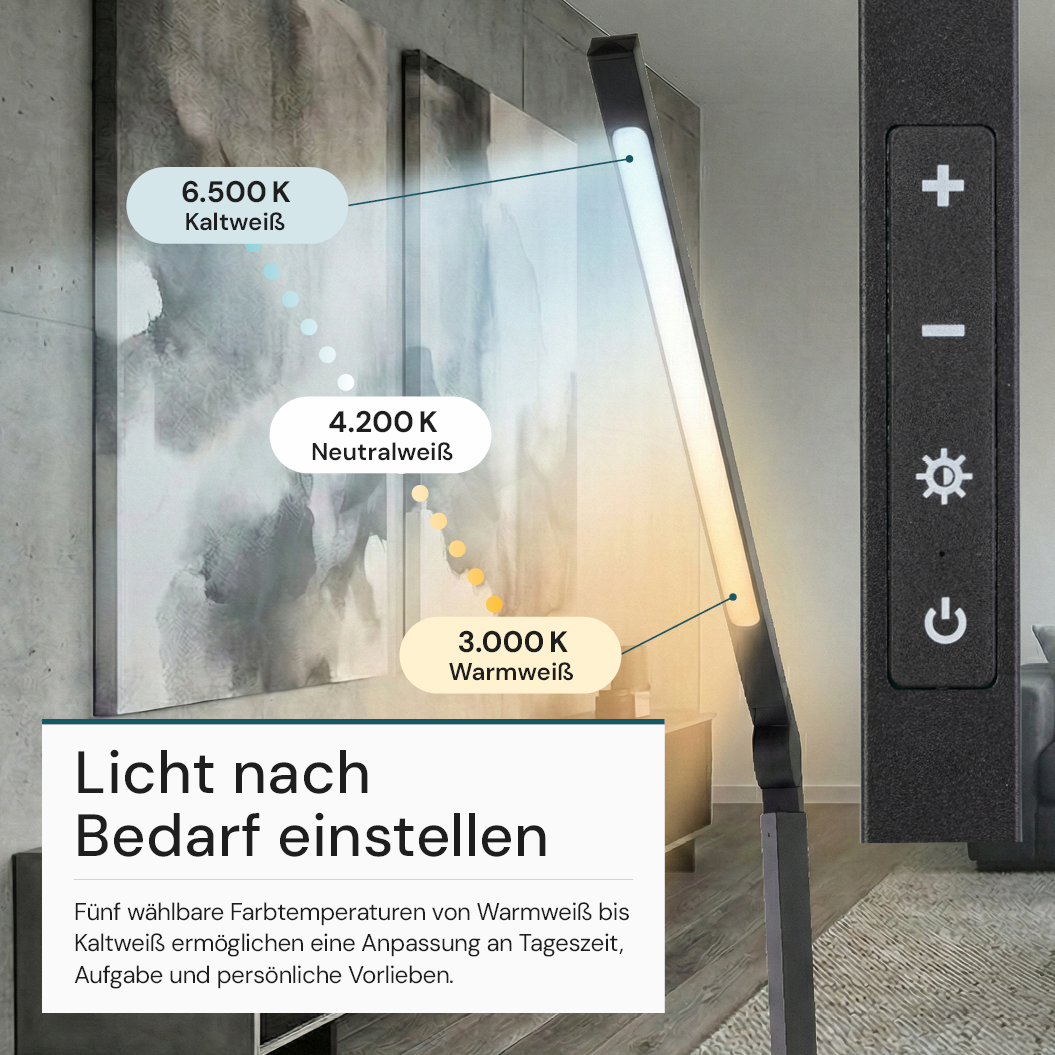 LED-Schreibtischlampe mit Clip, in Schwarz, dimmbar, 5 Farbtemperaturstufen, 10 W, 450 lm, klemm- und verstellbare Monitorlampe