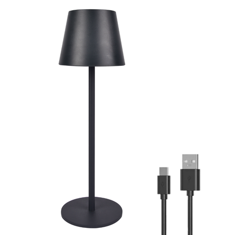 LED-Tischleuchte mit Akku, Dimm- & CCT-Funktion, wiederaufladbar, IP44, USB-C, schwarz.