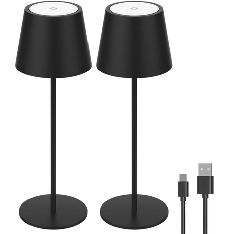 2er Set LED-Tischleuchte mit Akku, Dimm- & CCT-Funktion, wiederaufladbar, IP44, USB-C, schwarz.