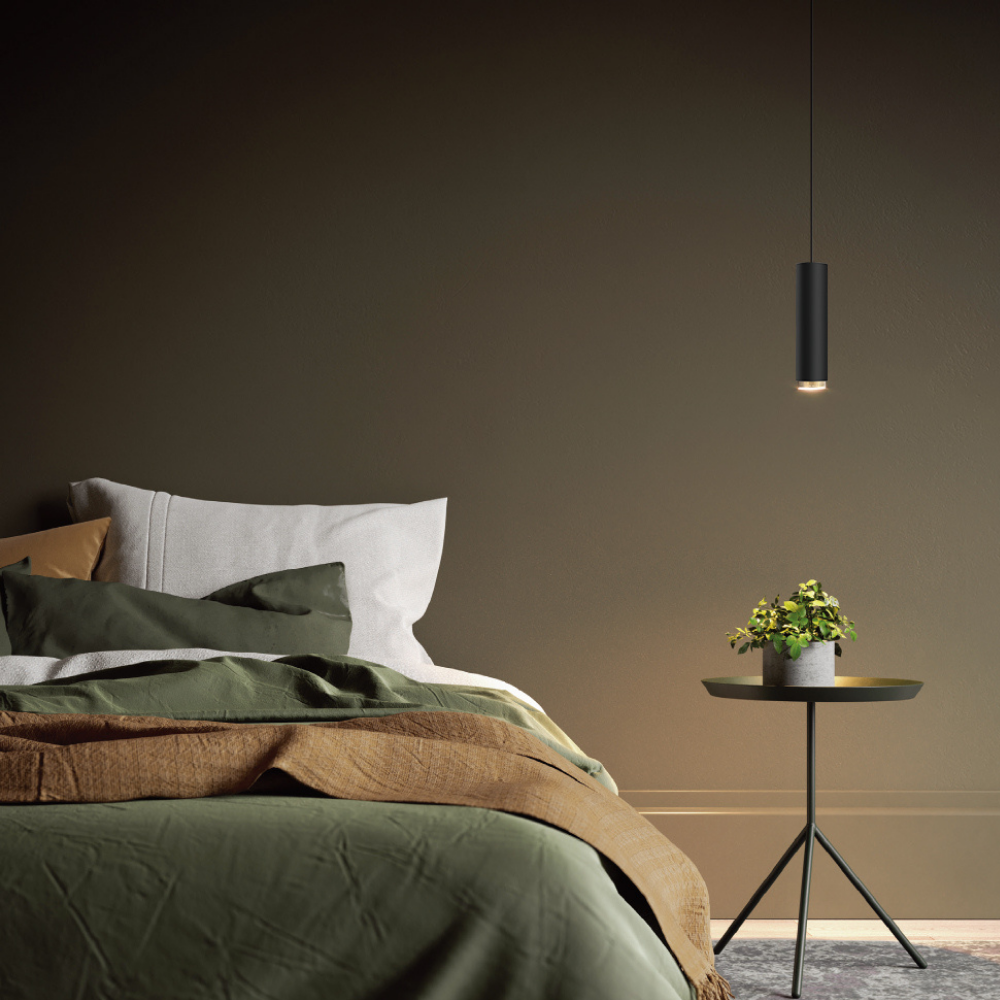LED-Pendelleuchte, schwarz/gold, aus Aluminium, 1-flammig, GU10-Fassung, IP20.