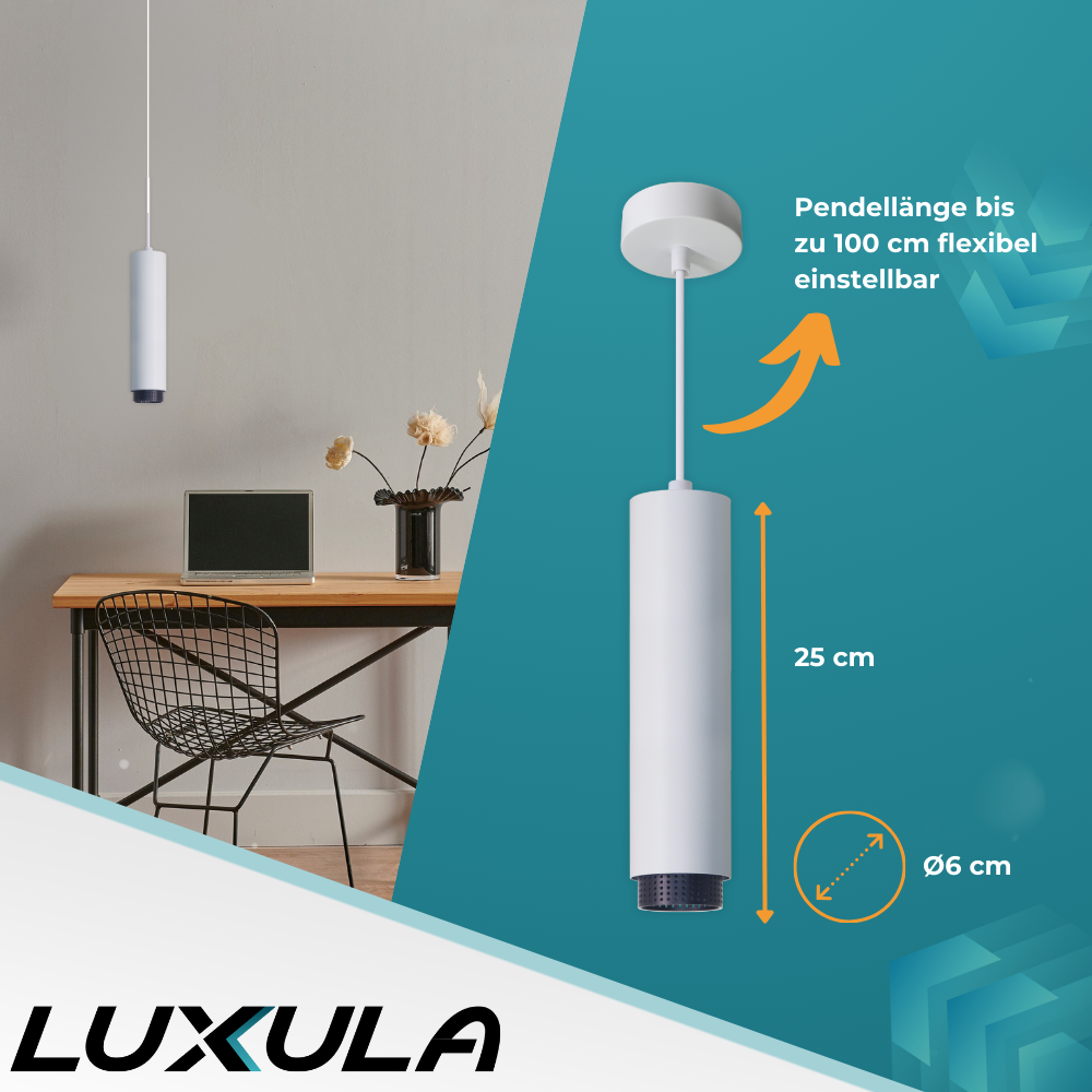 LED-Pendelleuchte, weiß/schwarz, aus Aluminium, 1-flammig, GU10-Fassung, IP20.